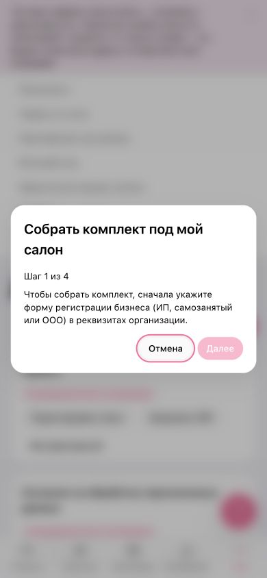 Мастер «Собрать комплект под мой салон»: первый шаг из четырёх и проверка сведений о бизнесе